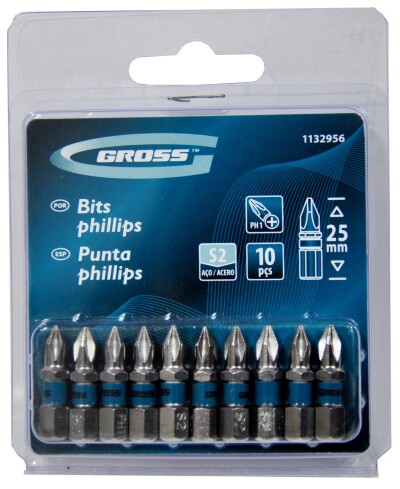 BITS PHILLIPS 3/16 PH1 X 25MM C/ENC.1/4 10 PCS GROSS